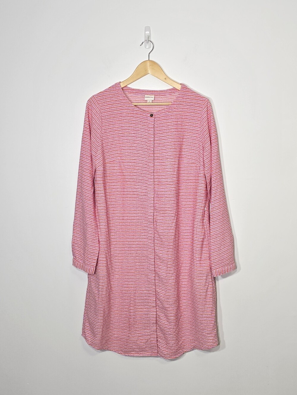 Merona Oversize Shirt Tunic Pink Orange Stripes Button Down Dress Size Large